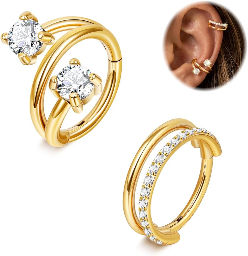 2PCS 16G Cartilage Hoop Earrings for Women Surgical Steel Double Hoop Helix Earr