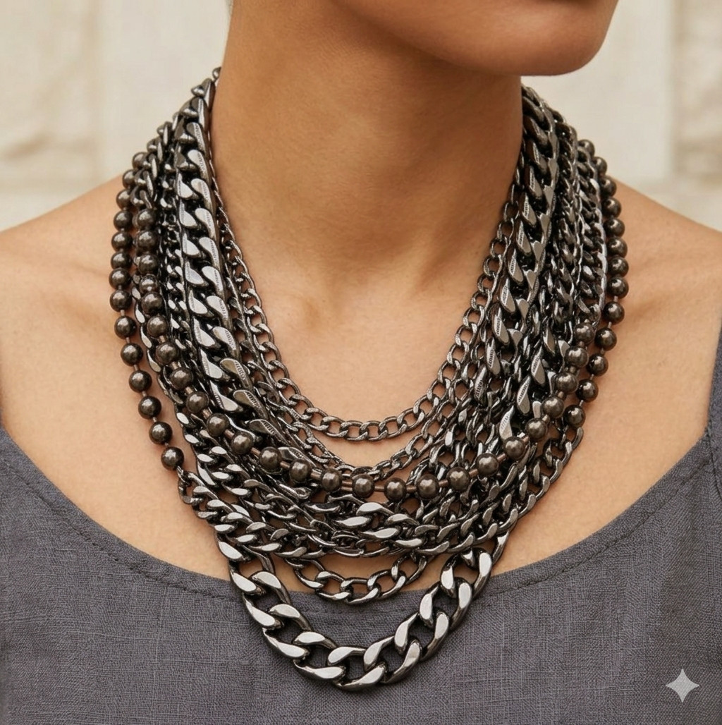 Charming Charlie multi-strand gunmetal Layered Statement Necklace NWT