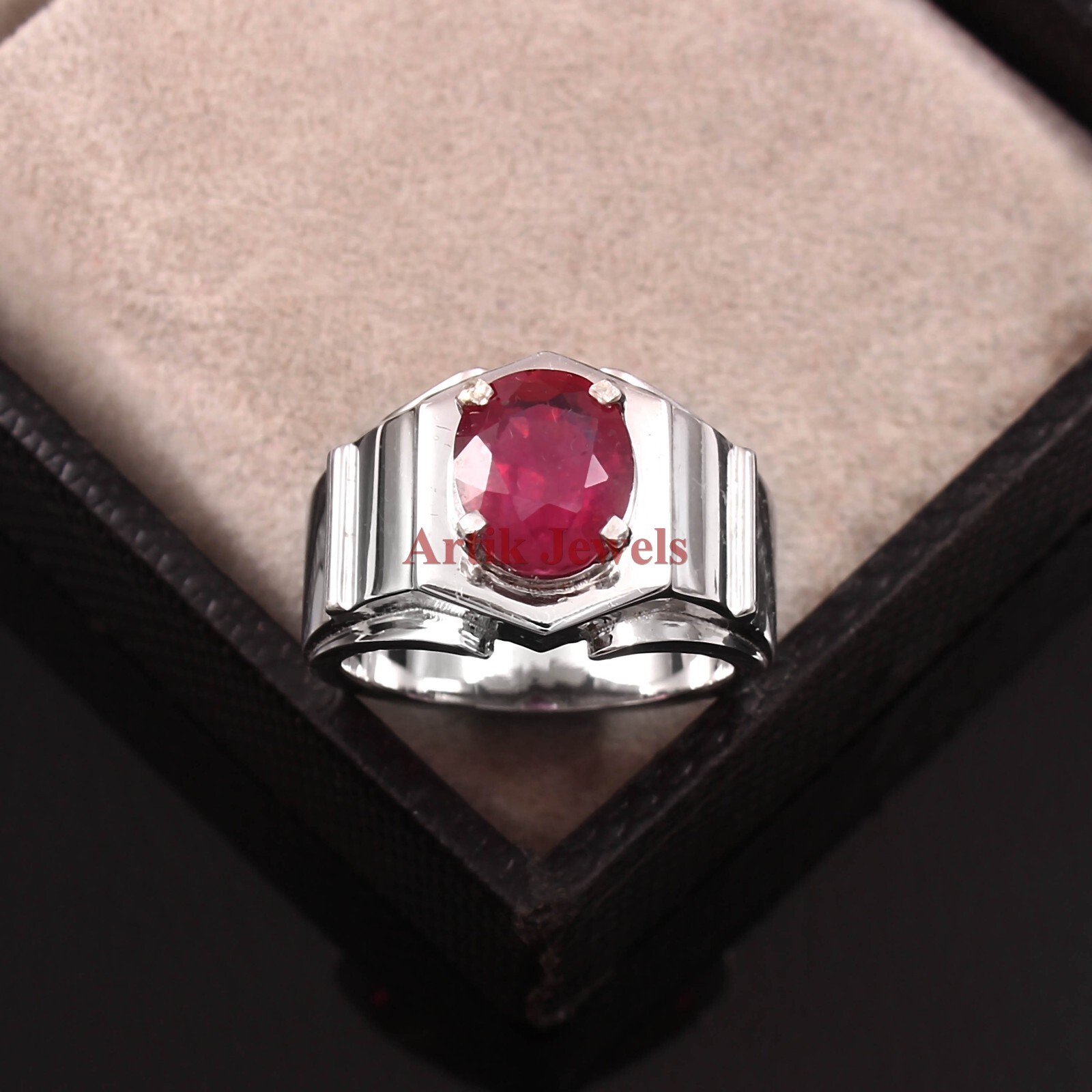 Heated Ruby Gemstone with 925 Sterling Silver Ring for Men’s #119