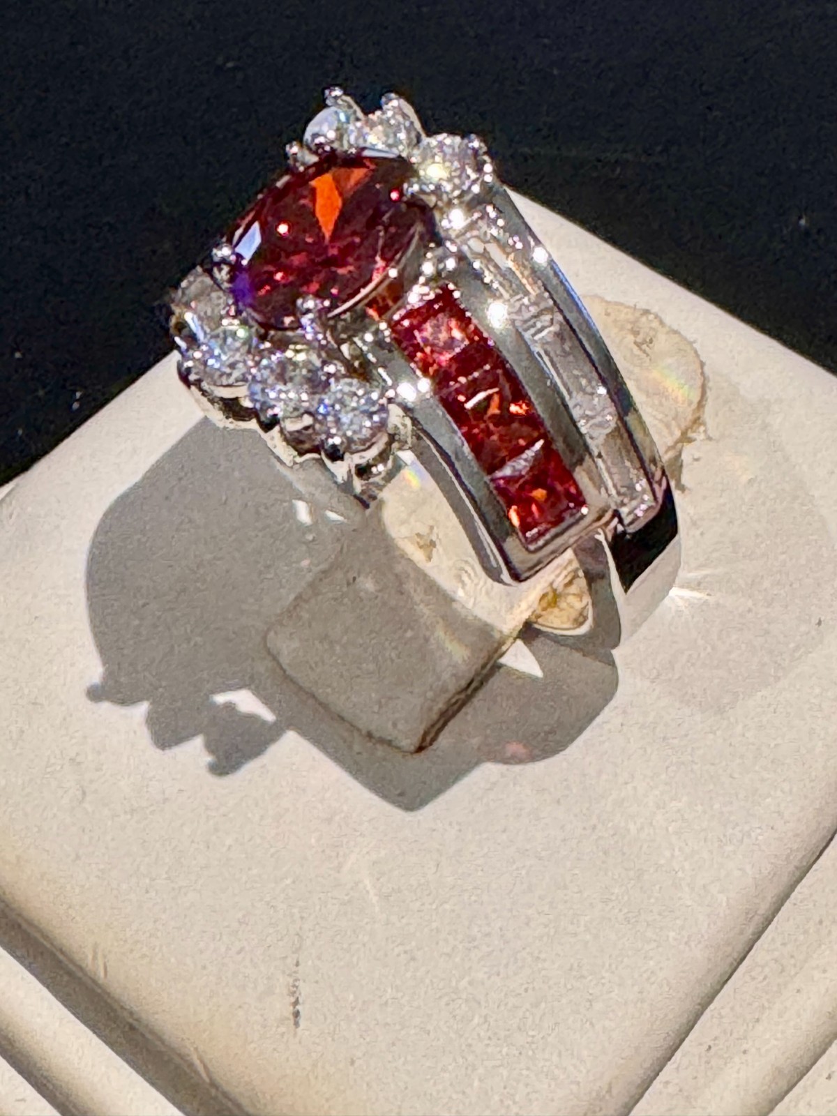 Unique Red Oval Statement Ring with Round Accents Size 9 Free Shipping