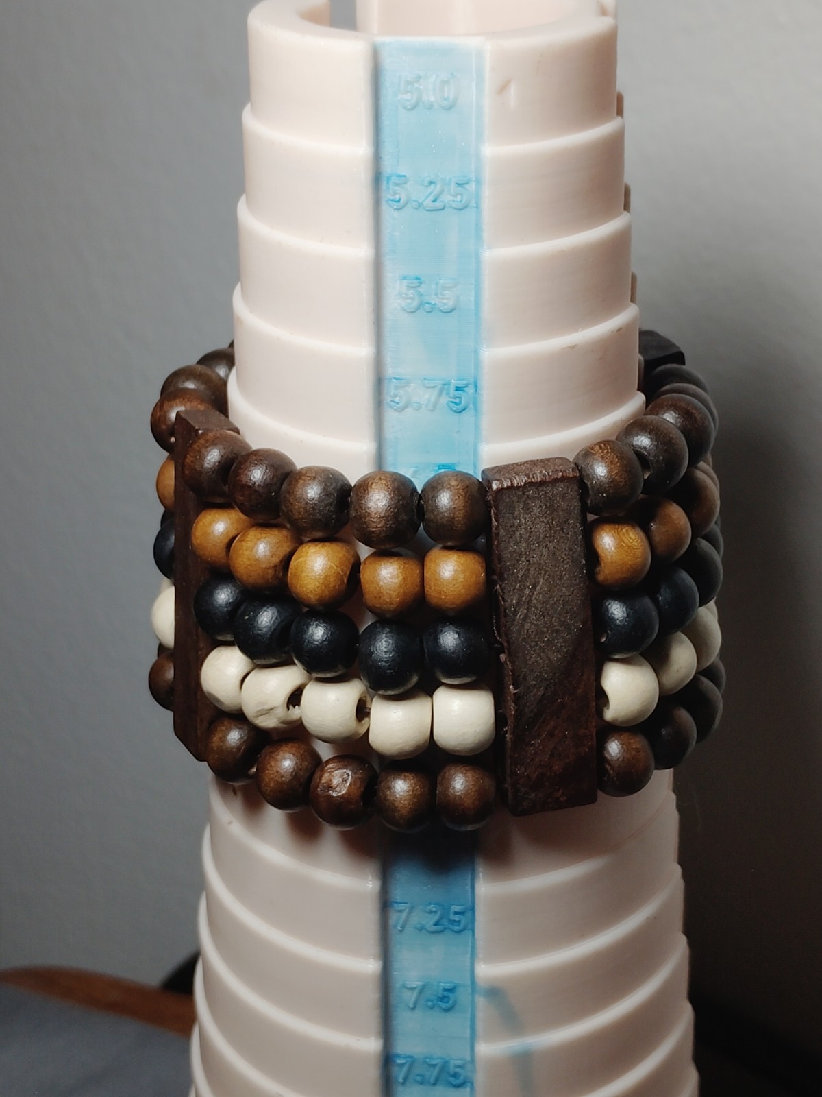 Boho Wide Multi Strand Wood Bead Stretch Bracelet Brown Black Cream