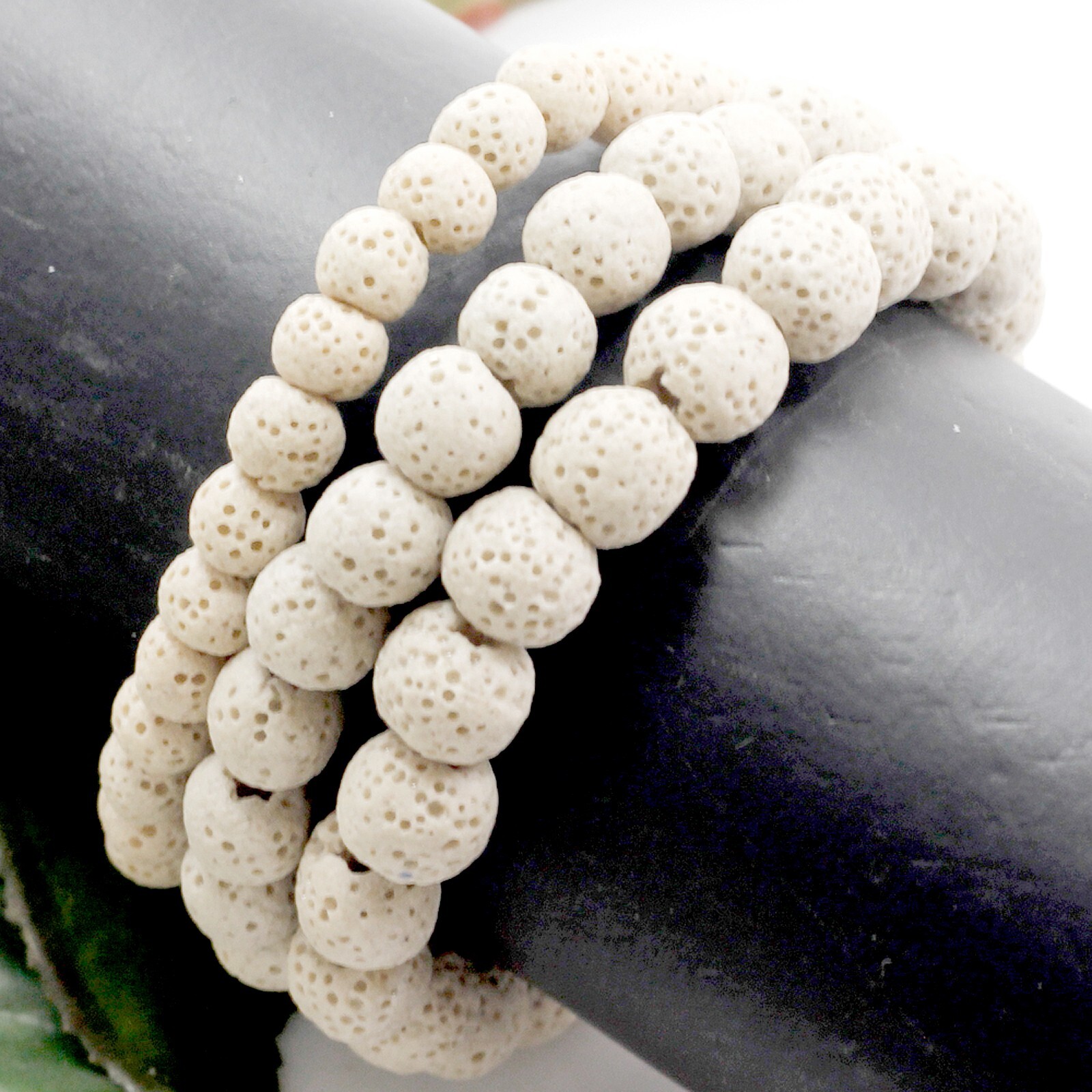 Men Lava Stretch Bracelet Round Bead Elastic 6mm 8mm 10mm Handmade 7.5″ black