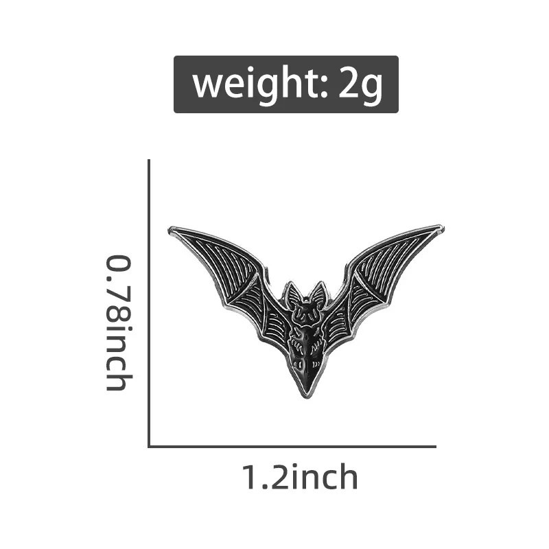 2/1Pcs Bat Enamel Pins Gothic Punk Witch Halloween Brooch Collar Badge Black
