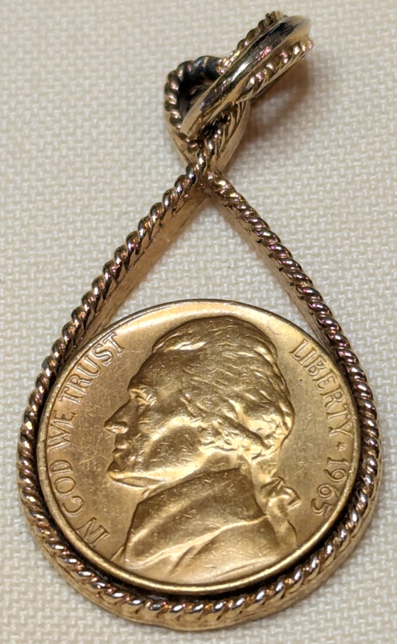 1965 Gold-Tone Jefferson Nickel Coin Pendant