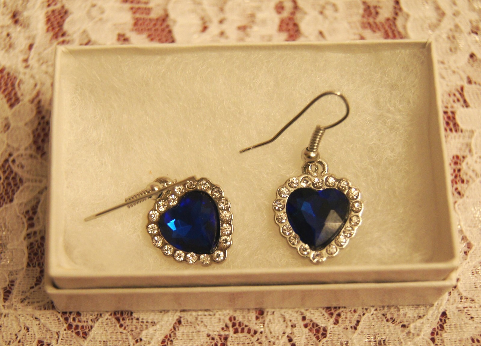 NEW Faux Sapphire & Diamond – Heart Shaped Pendant & Earring Set
