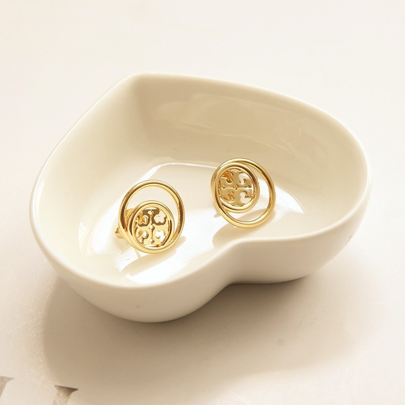 New Burch Golden Classic Double Circle Earring with Jewelry Pouch