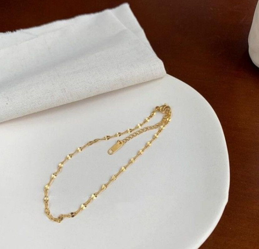 Women Girl 6+2″ Stainless Steel 18K Gold Plated Ona Confetti Bracelet Chain PE10