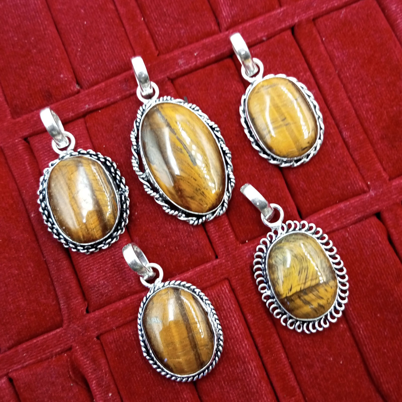 Lovely Natural Tiger’s Eye Gemstone 925 Sterling Silver Plated Handmade Pendants