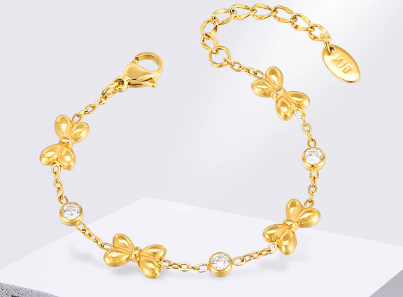 Vnox Stainless Steel Baby Girls Bracelet Cubic Zirconia Bow Chain Jewelry