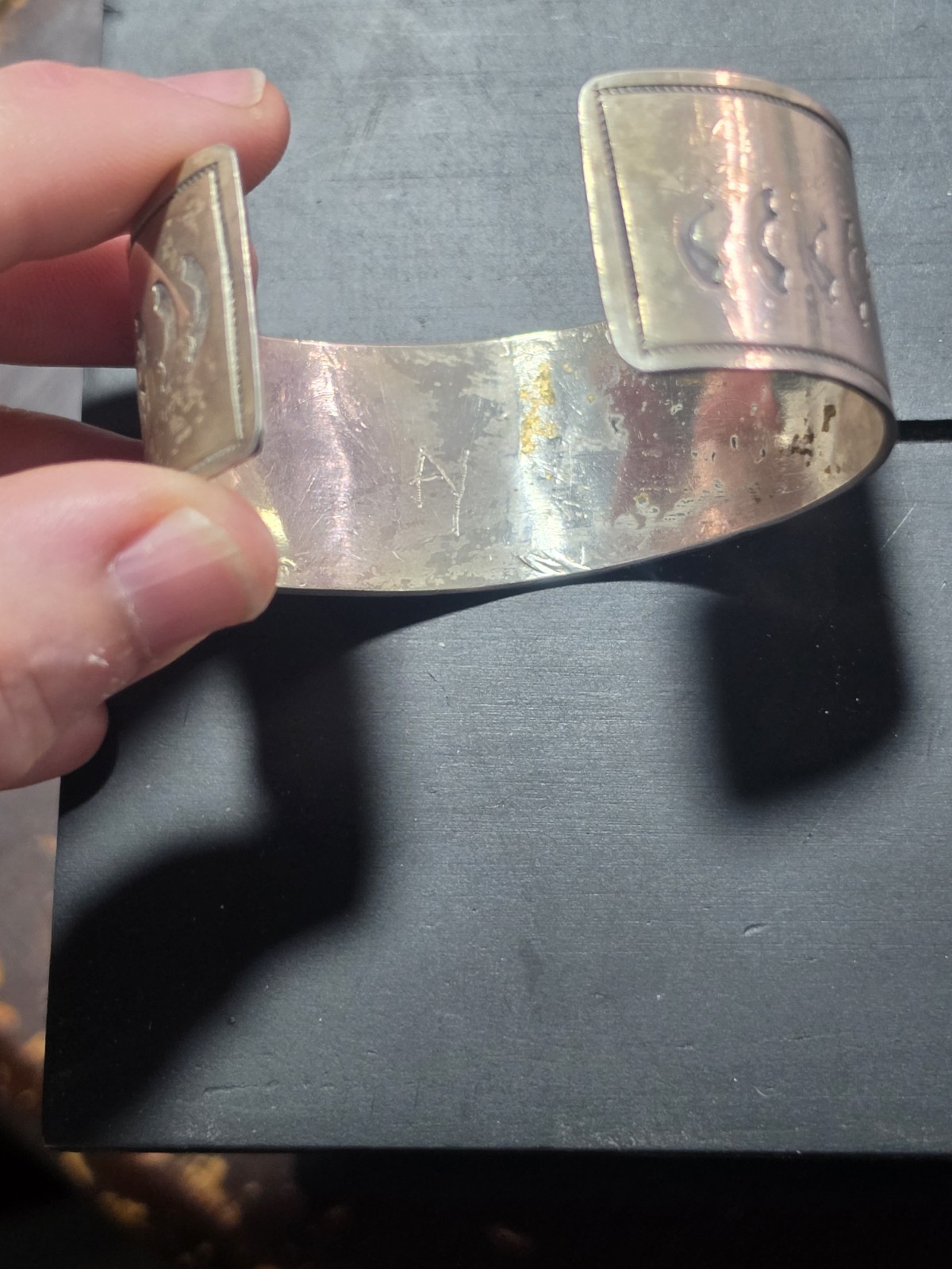 vintage Hopi Indian sterling silver overlay cuff bracelet