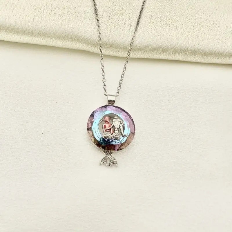 Rainbow Mystical Fire Topaz 925 Sterling Silver Little Mermaid Pendant Necklace