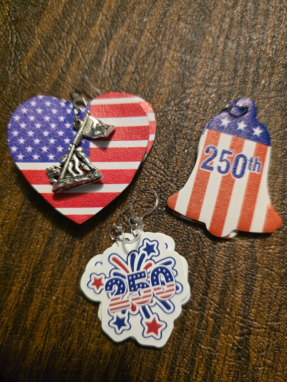Plastic Hook 4th of July Earring lot. 250th red white and blue.