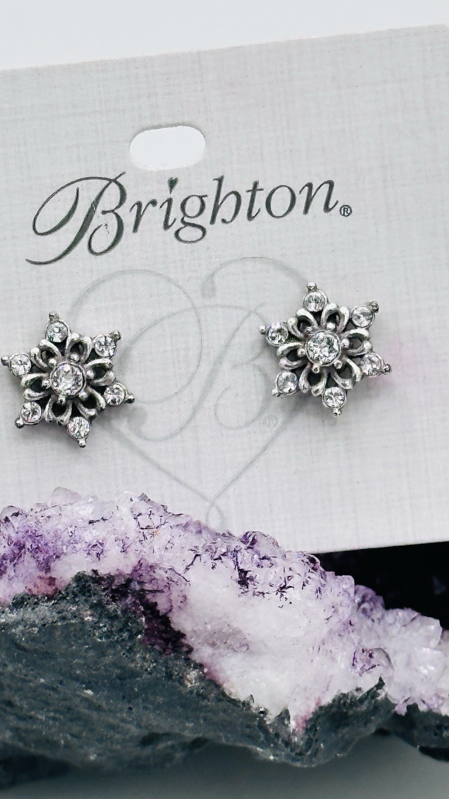 Brighton Crystal Snowflake Stud Earrings Silver Plated Floral Starburst Petite