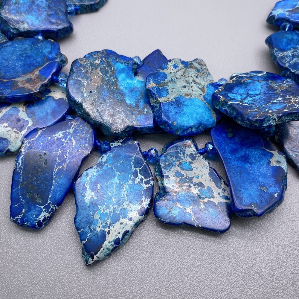 2 Strands Deep Blue Sea Sediment Jasper Statement Necklace Style Fashion Jewelry