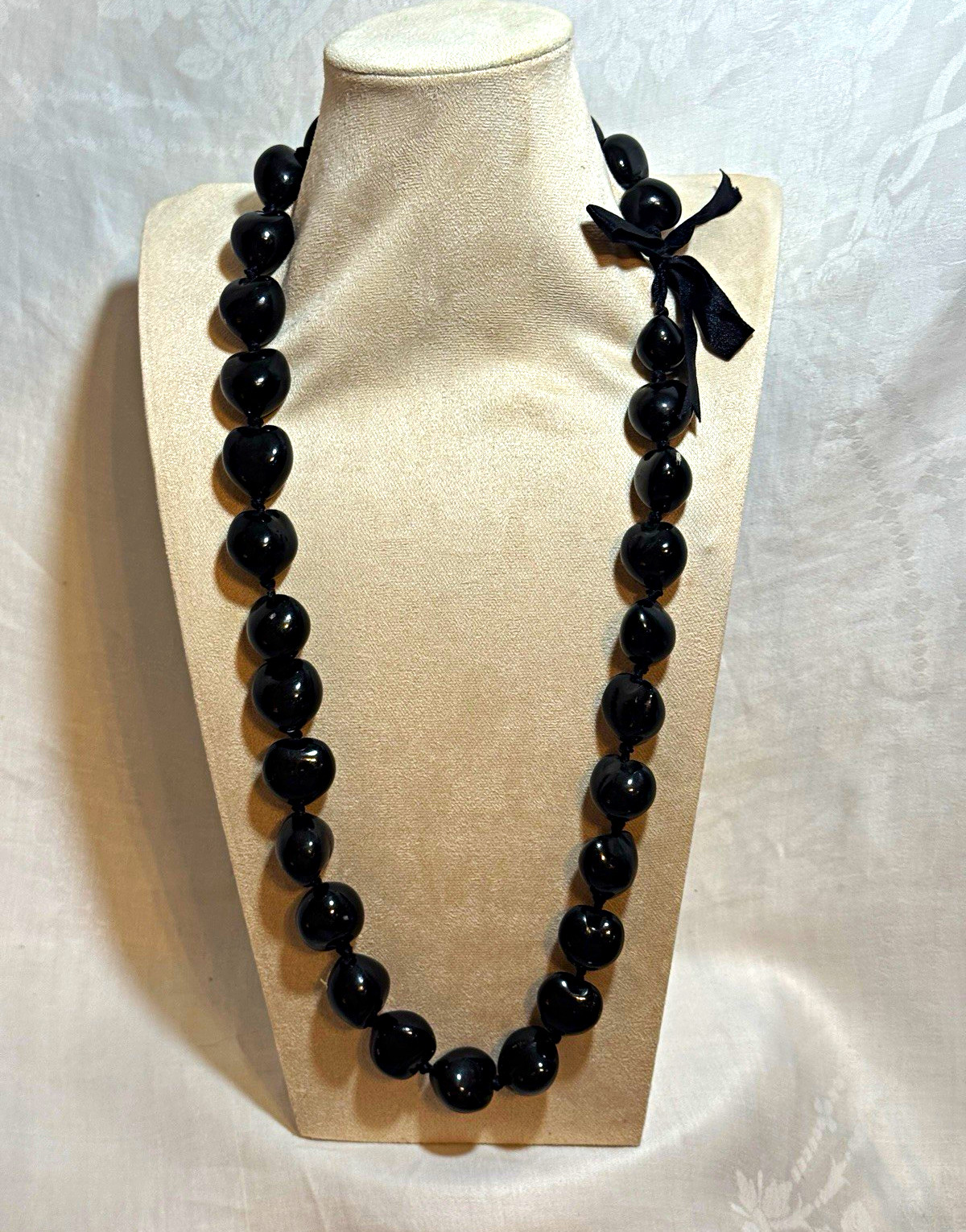 Black Beaded Necklace Ball/Bead Chain Tie Closure Adjustable Fashion Costume
