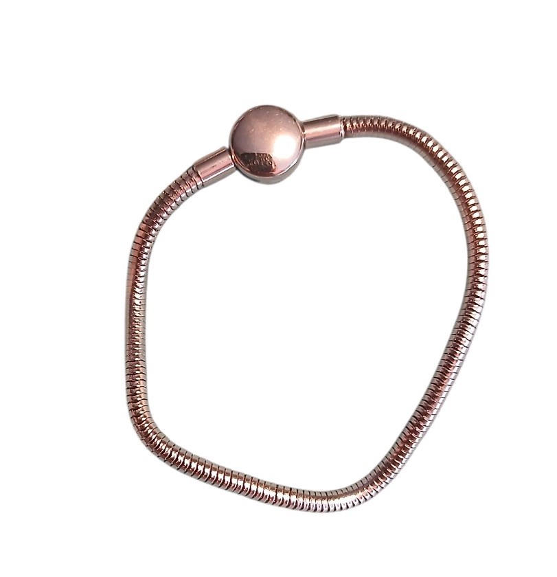 GNOCE Charm Bracelet 17cm Stainless Steel Snake Chain Round Clasp