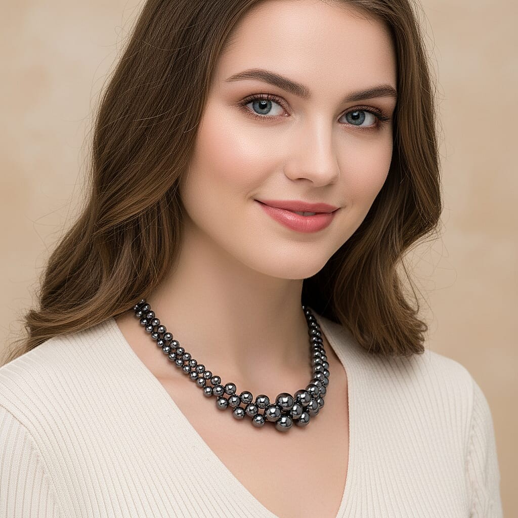 Terahertz 150.00 ctw Multi Row Necklace in Silvertone Stainless Steel 16-20 In