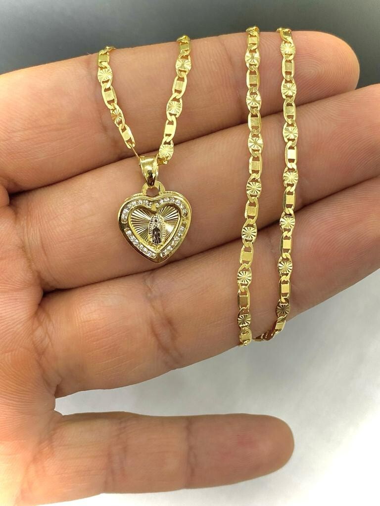 Baby Kids Heart Guadalupe Necklace Cadena Corazon Oro 14K Womens Gifts Valentino