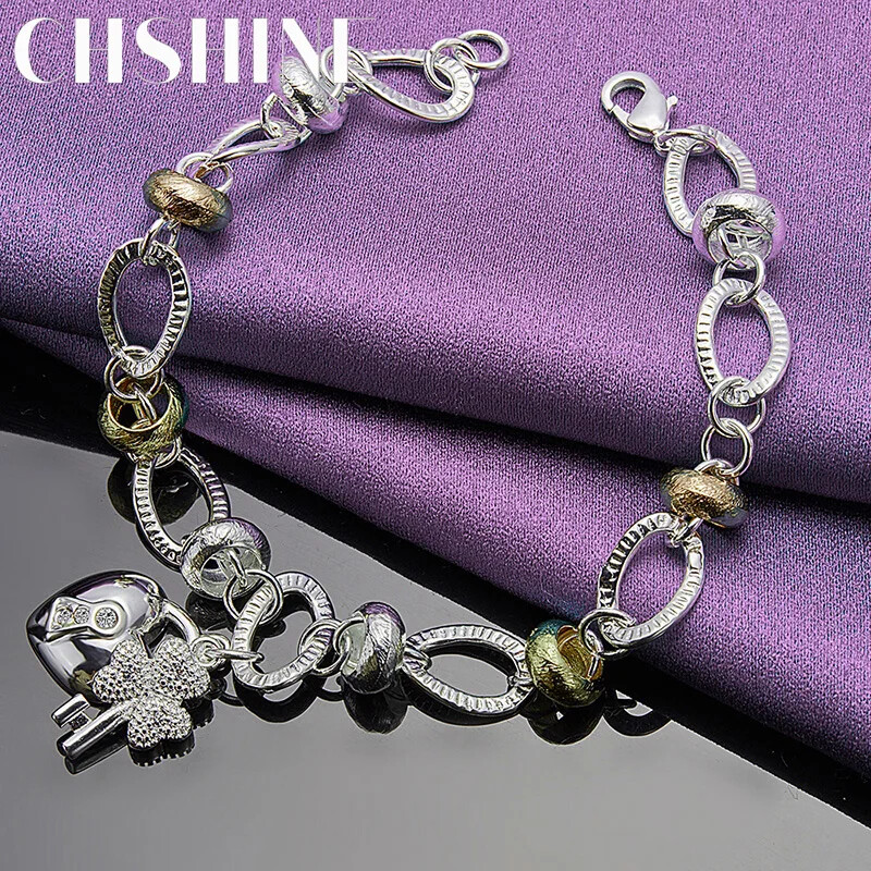 CHSHINE 925 Sterling Silver Key Lock Pendant Bracelet For Women Charm Jewelry