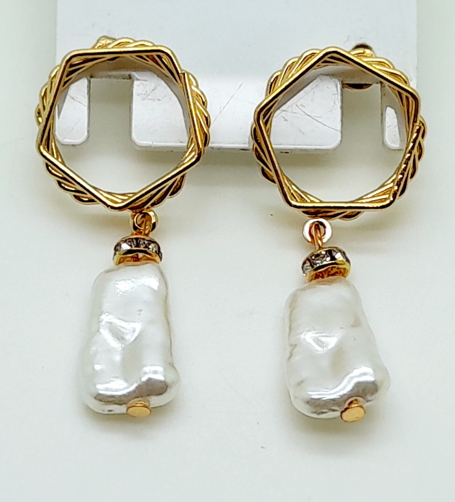 boho pentagon shape gold Metal and Faux Pearl party fashion jewelry Earrings