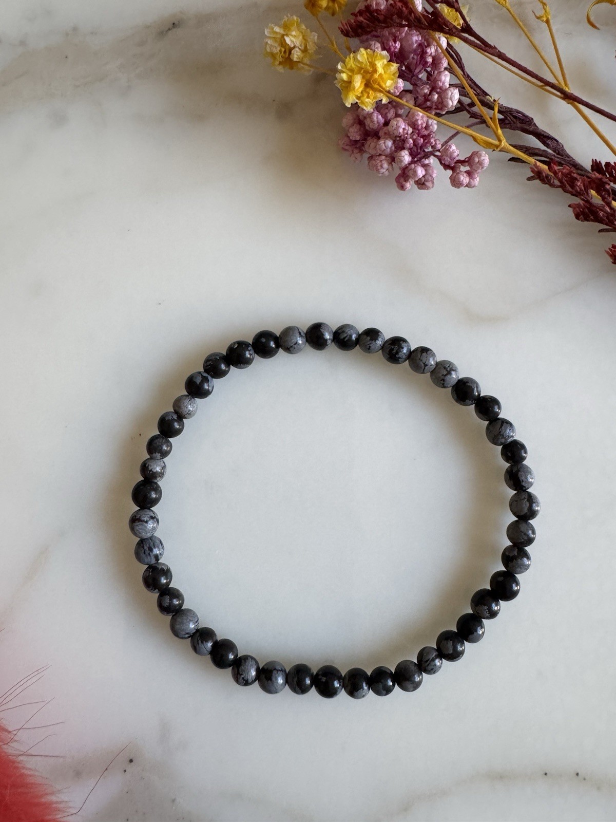 4mm Natural Snowflake Obsidian Bracelet