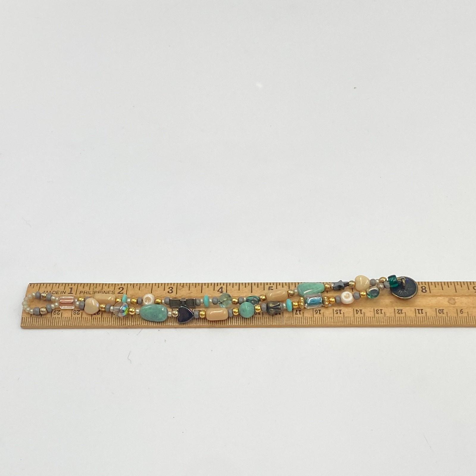Beautiful Double Strand Bracelet, Earth Tone I Love You Half Moon Stars Bracelet