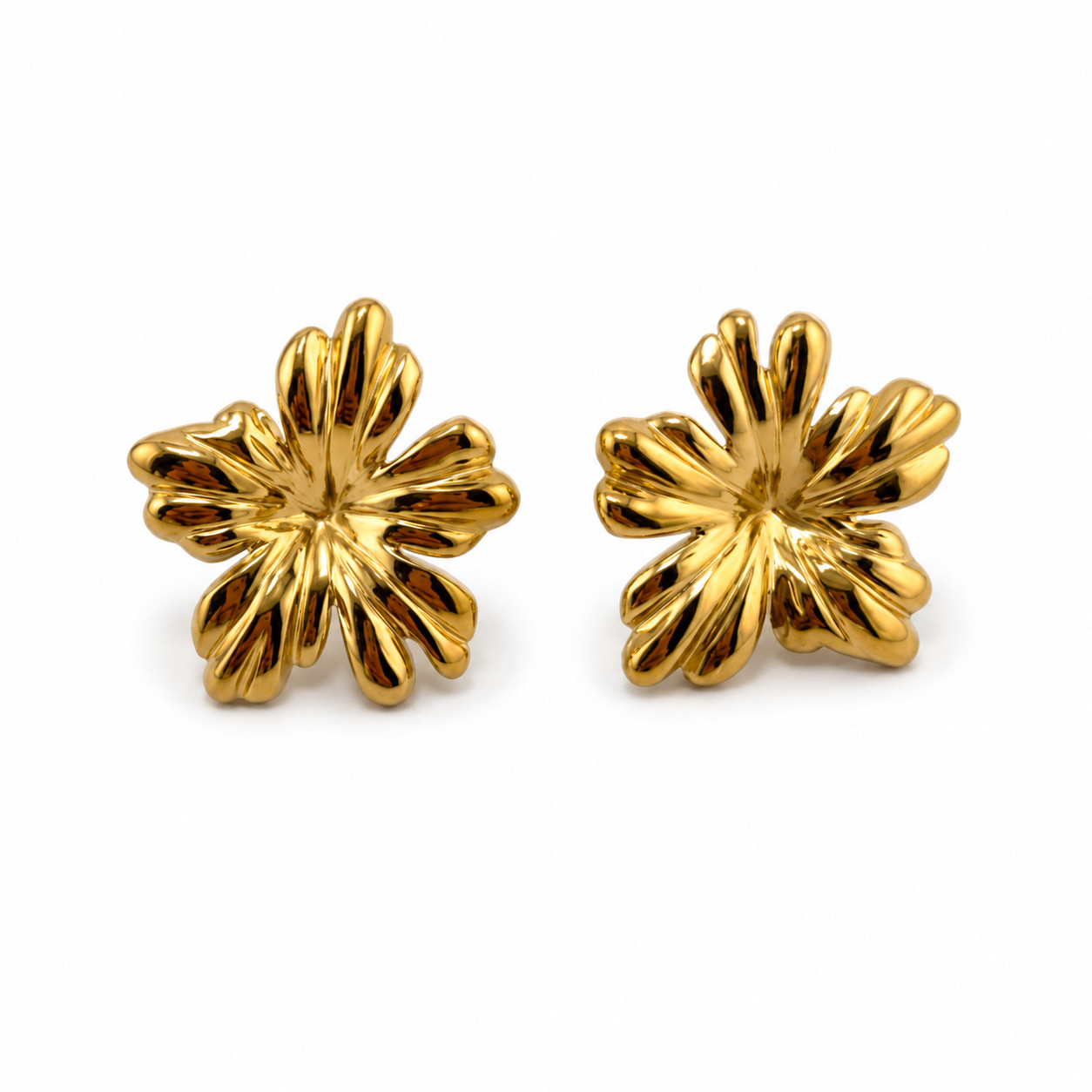 18k Gold Plated Stainless Steel Flower Petals Stud Earring