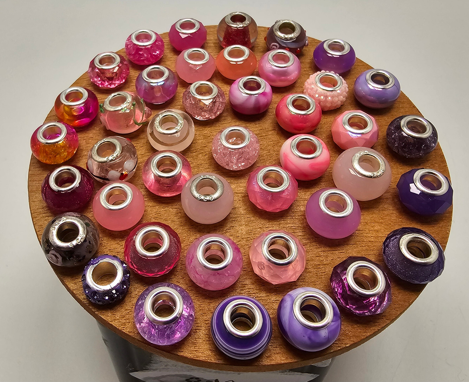 Charms Beads Bracelet Lampwork Handmade Pink Purple Resin Epoxy European NEW