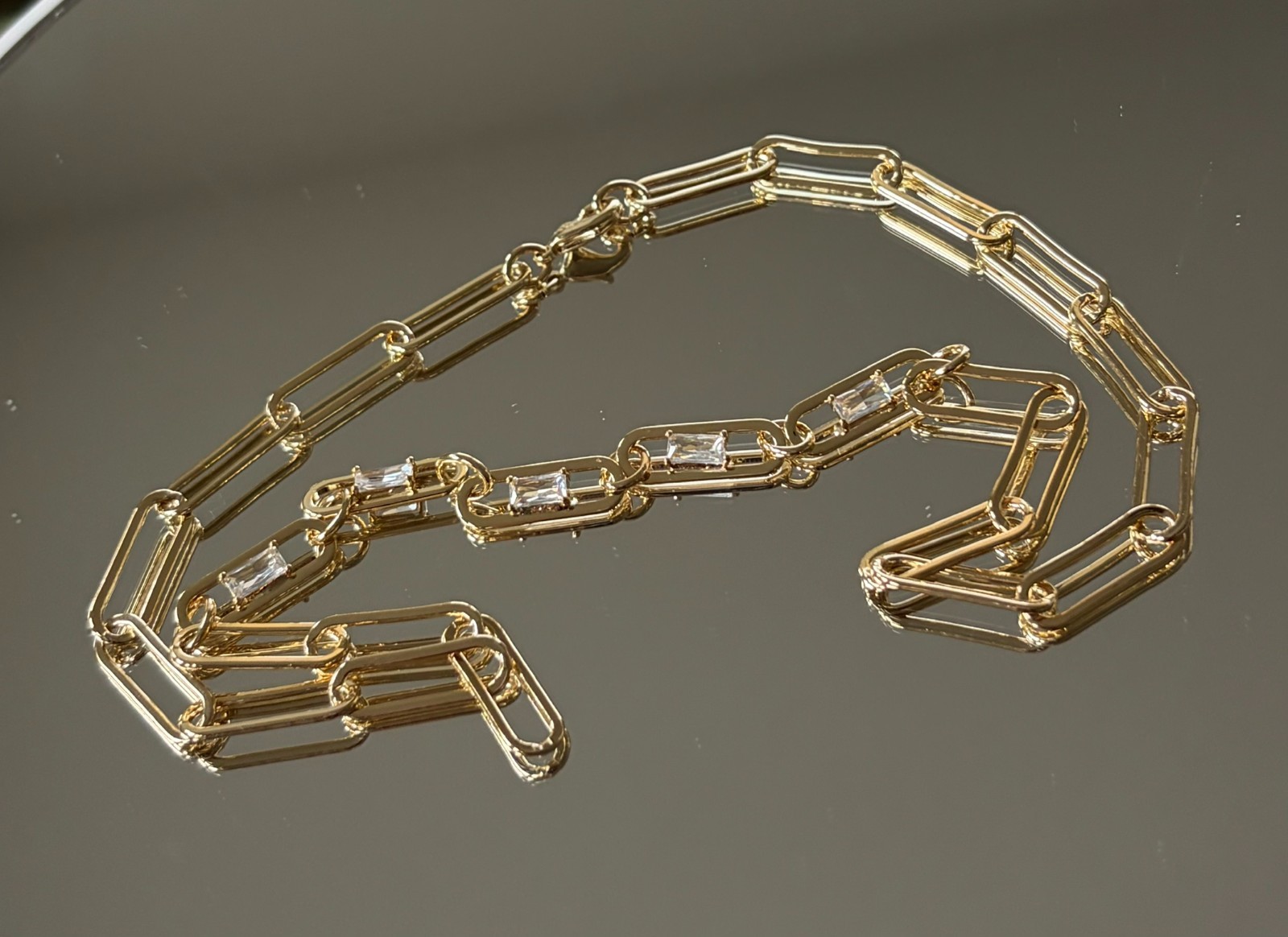 HSN Colleen Lopez CZ Gold Plated Brass Paper Clip Necklace NWOT