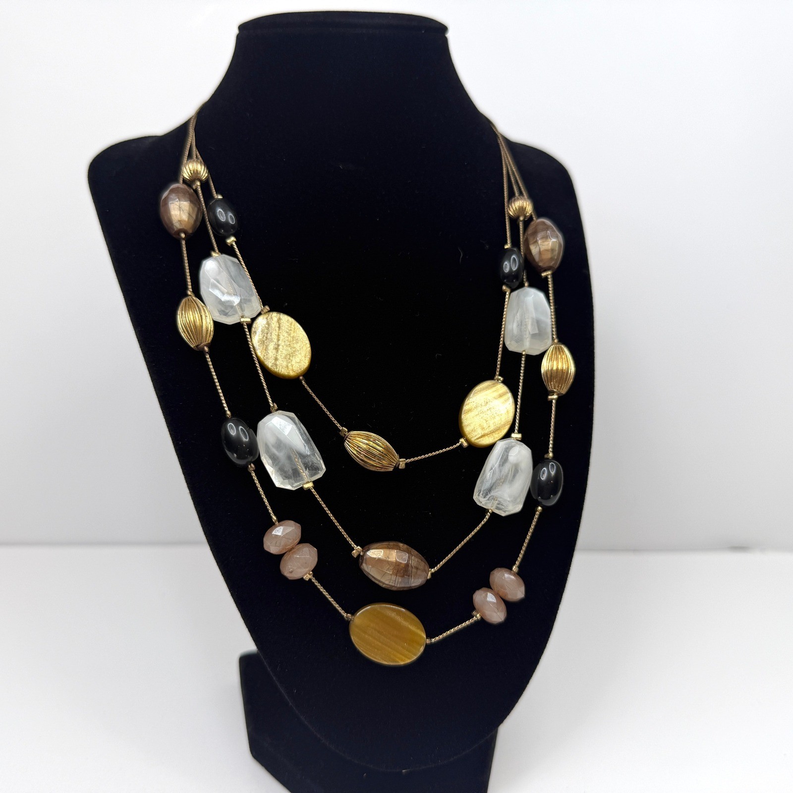NY Layered Statement Necklace Multi Strand Acrylic Beads Fashion Jewelry 10 in L