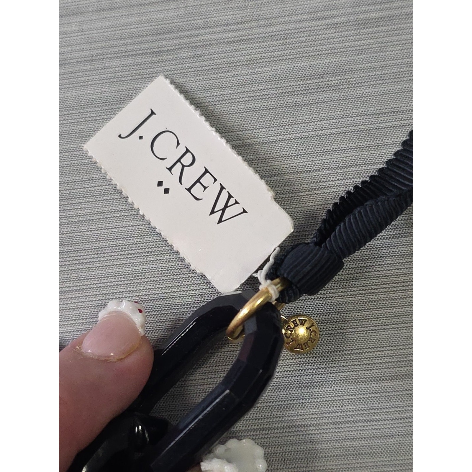 J. Crew Signed Chunky Blue-Black Acrylic Chain Link Necklace Ribbon Tie Back NWT