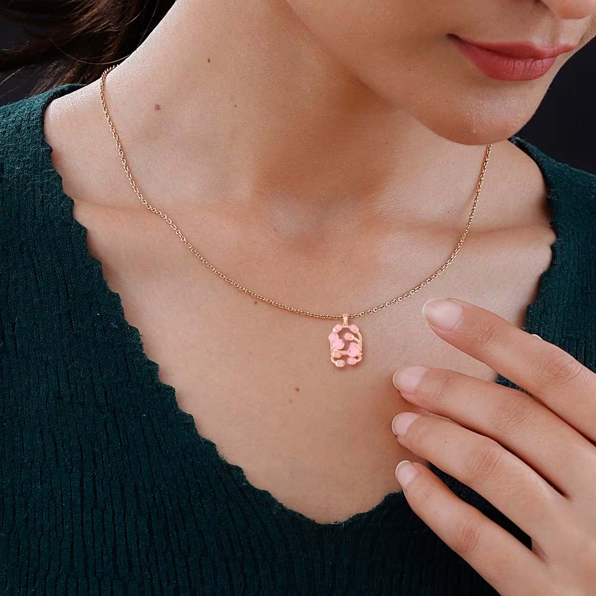 Galilea Rose Quartz and Pink Austrian Crystal 3.00 ctw Necklace in Rosetone 20″