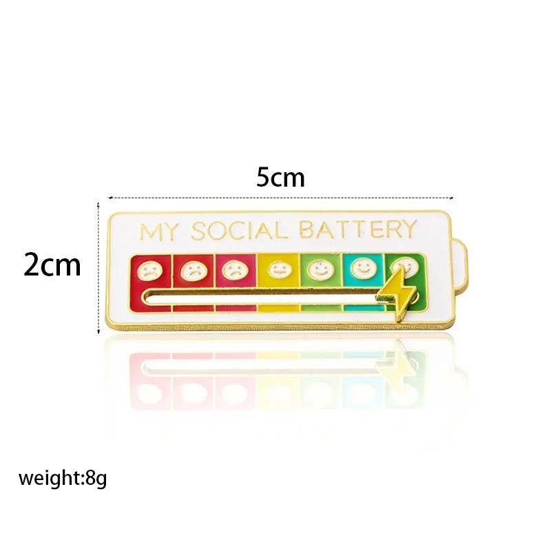 Funny Social Battery Slider Pin – 7-Mood Expression Badge, Cute Interactive Pin