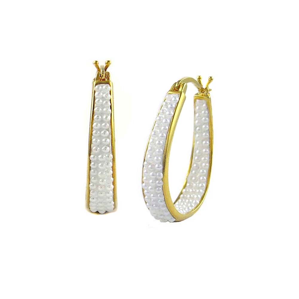 Women’s 18Kt Yellow Gold Plated Pearl Inside Outside Hoops Earrings