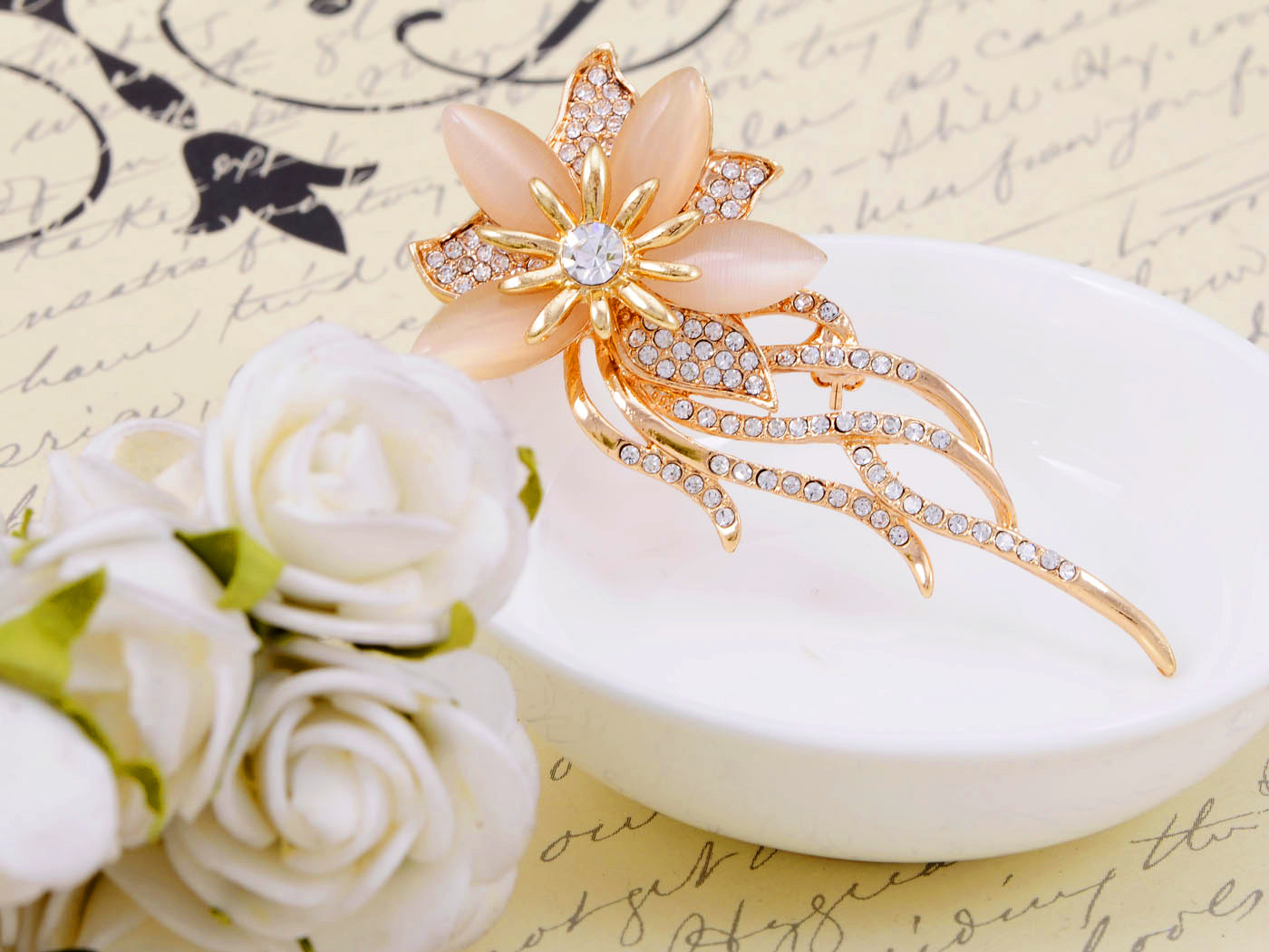 Genuine Crystal Rhinetone Colorful Fire Flame Floral Bead Fashion Pin Brooch