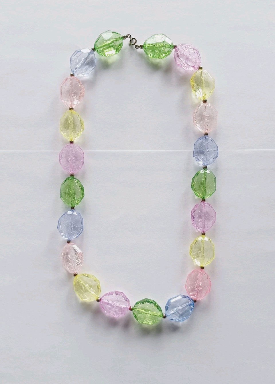 Multicolor Pastel Cracked Glass Look Plastic Bead Necklace