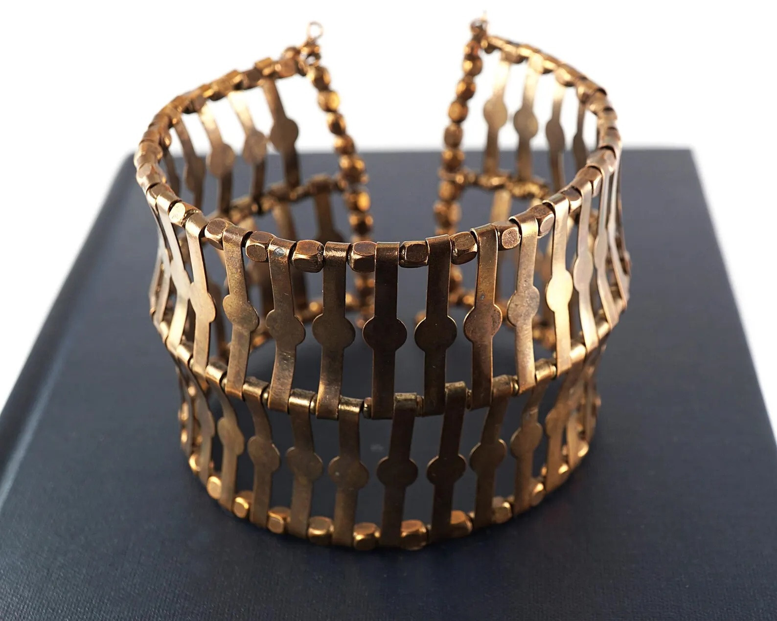 Solid Brass Wide Cuff Bracelet Boho Hippie Artisan Statement 2″ Wide