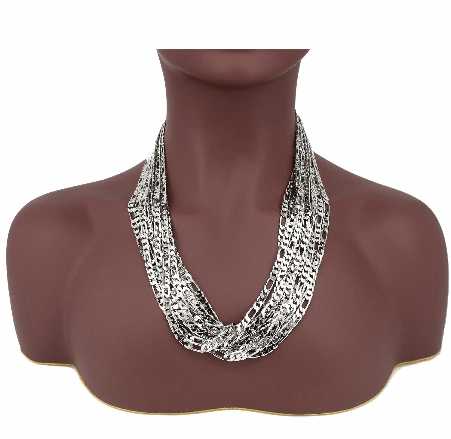 12 Piece 6mm Italian Figaro link Chain Necklace 14k White Gold Plated Wholesale