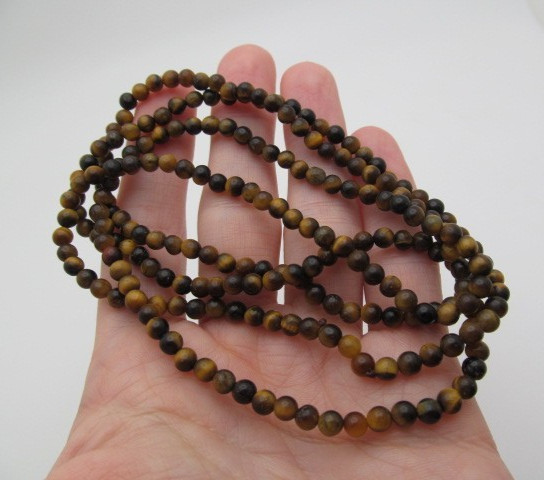 Vintage Tigers Eye Natural Stone 4.5mm Round Ball Necklace 35 In