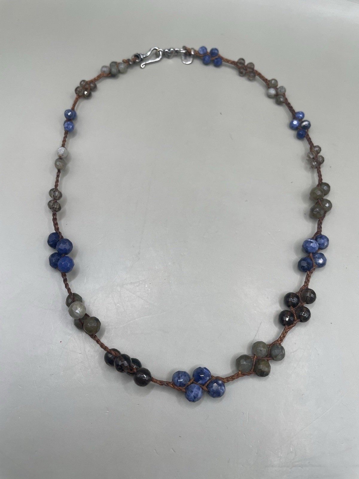 Chan Luu Sterling Silver 925 Blue Lapis Sodalite Beaded Brown Cord Necklace