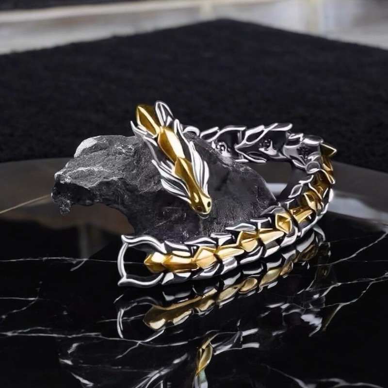 Dragon Viking Metal Bracelet – Gold Silver 20cm Charm – Length Small