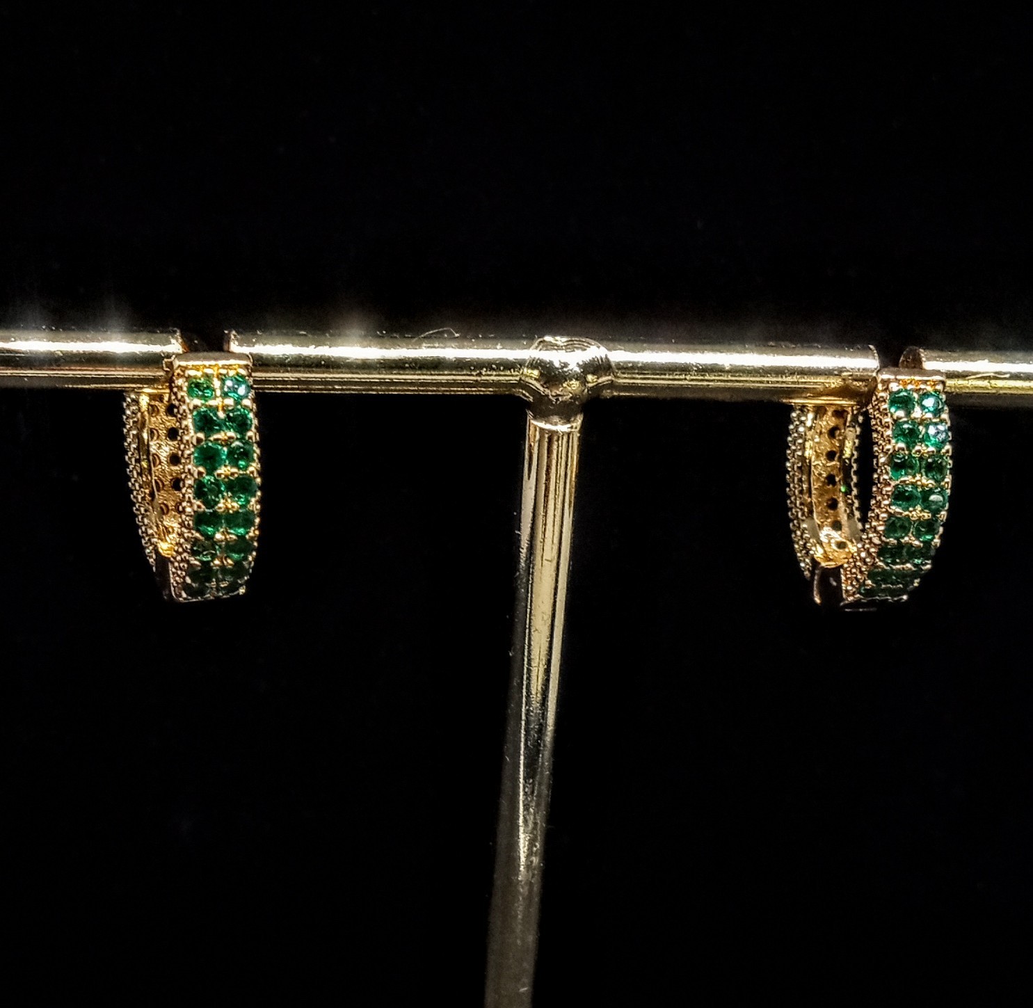 Emerald Green Pave Cubic Zerconia Gold Plated Huggie Earrings NWOT Fall ’25
