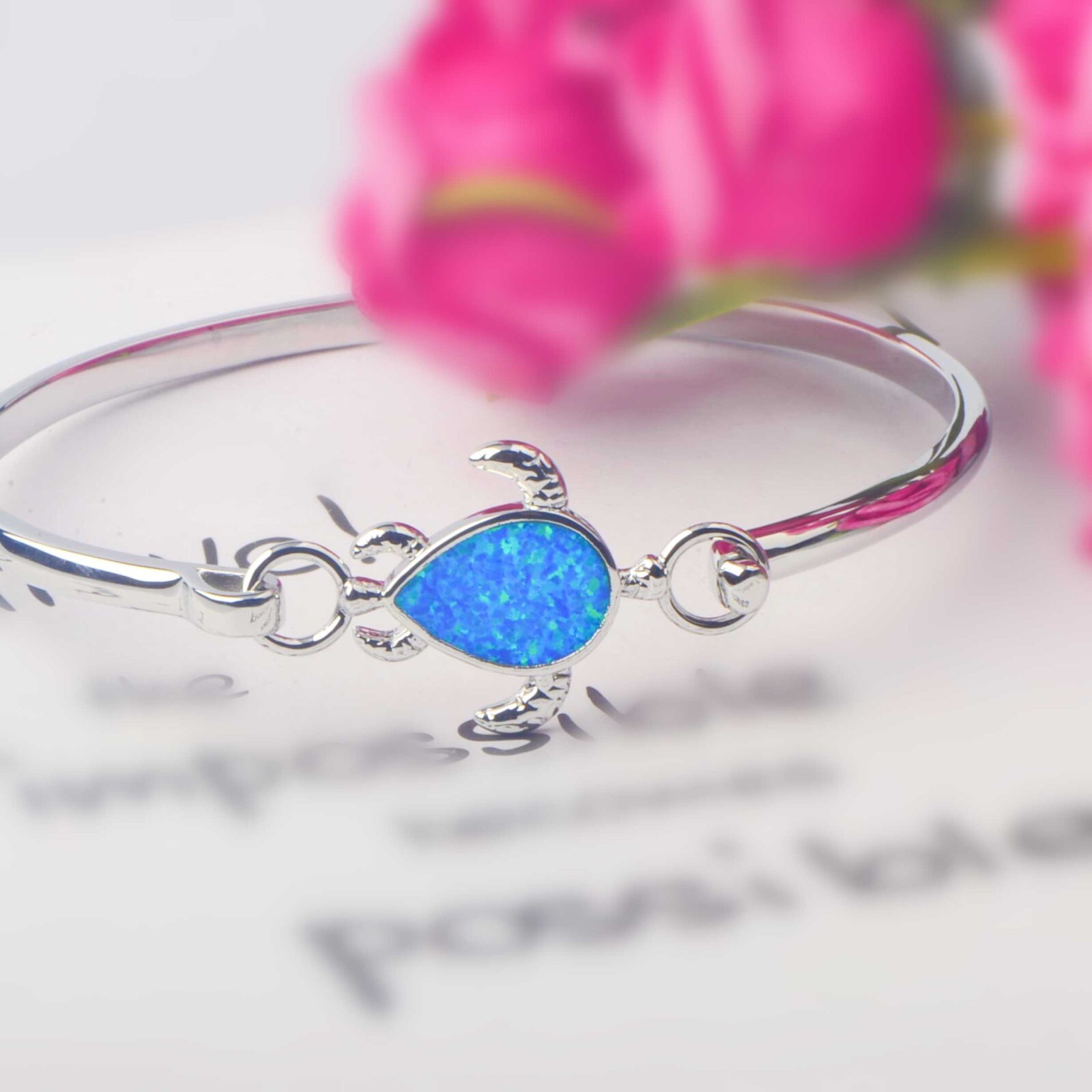 Hawaii Blue Opal Beach Turtle Cuff Bangles 925 Sterling Sliver Jewelry For Women