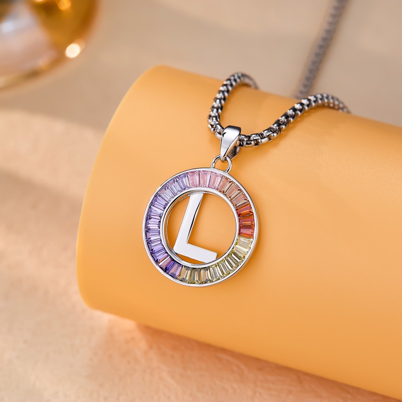 Initial Letter A-Z Necklace 24“ Chain CZ Cubic Zirconia Stone 925 Silver Pendant