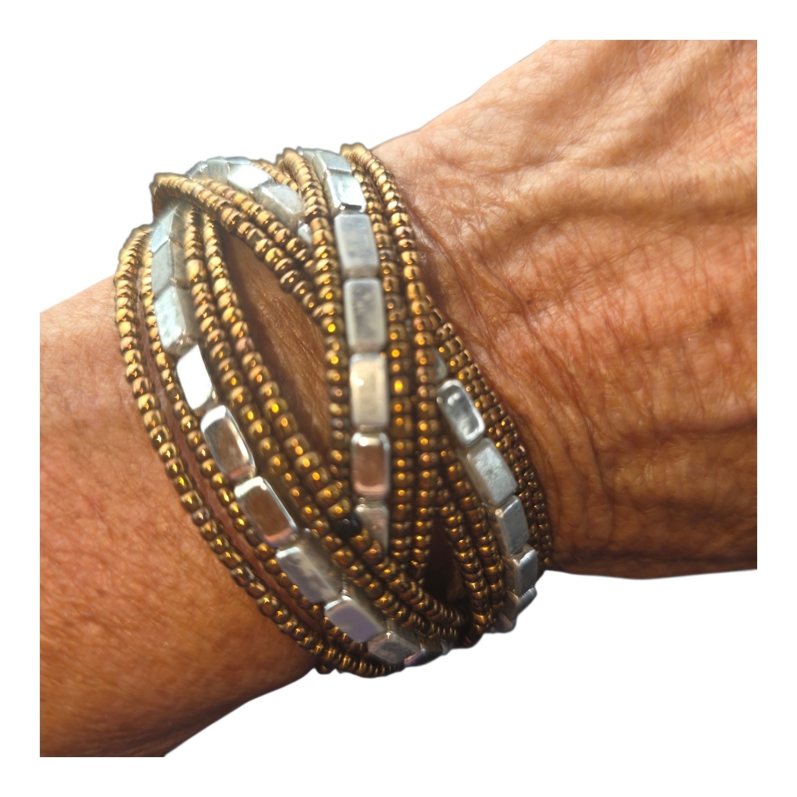 Triple Woven Cuff Bead Bracelet