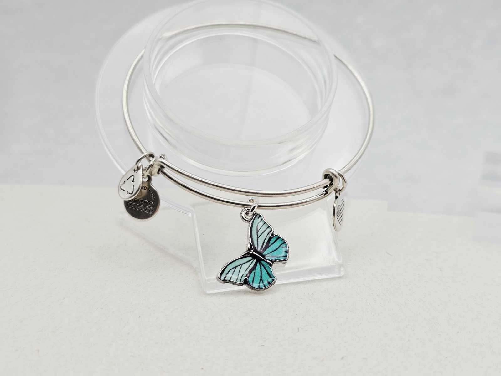 Alex Ani Silver Bracelet With Green Lace Butterfly 🦋 🦋 Generic Metal Charm ✨️