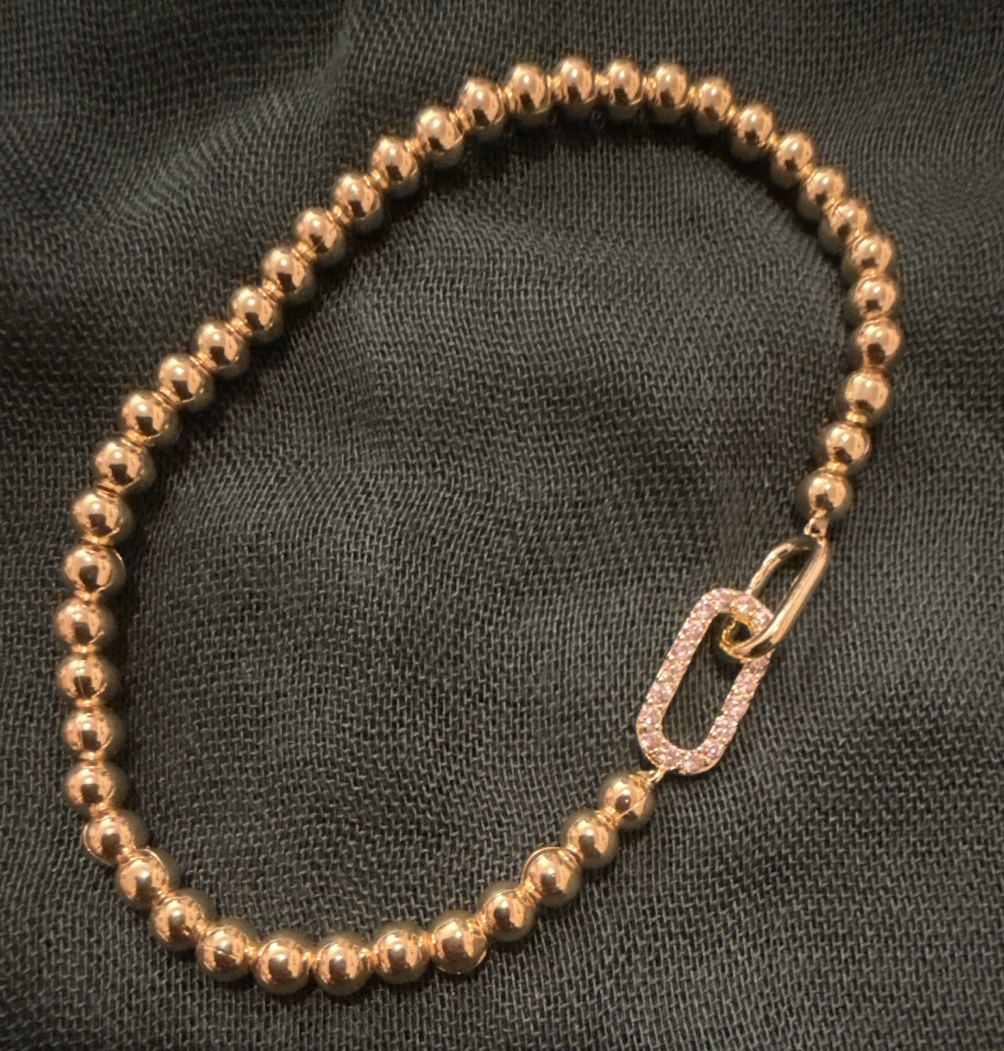 Gold Tone Metal Beaded Chain Bracelet Ball/Bead Chain Round Dangle Charm