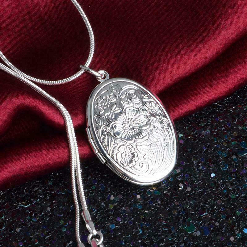 Elegant 925 Sterling Silver Flower Oval Locket Charms Fashion Pendant Necklace