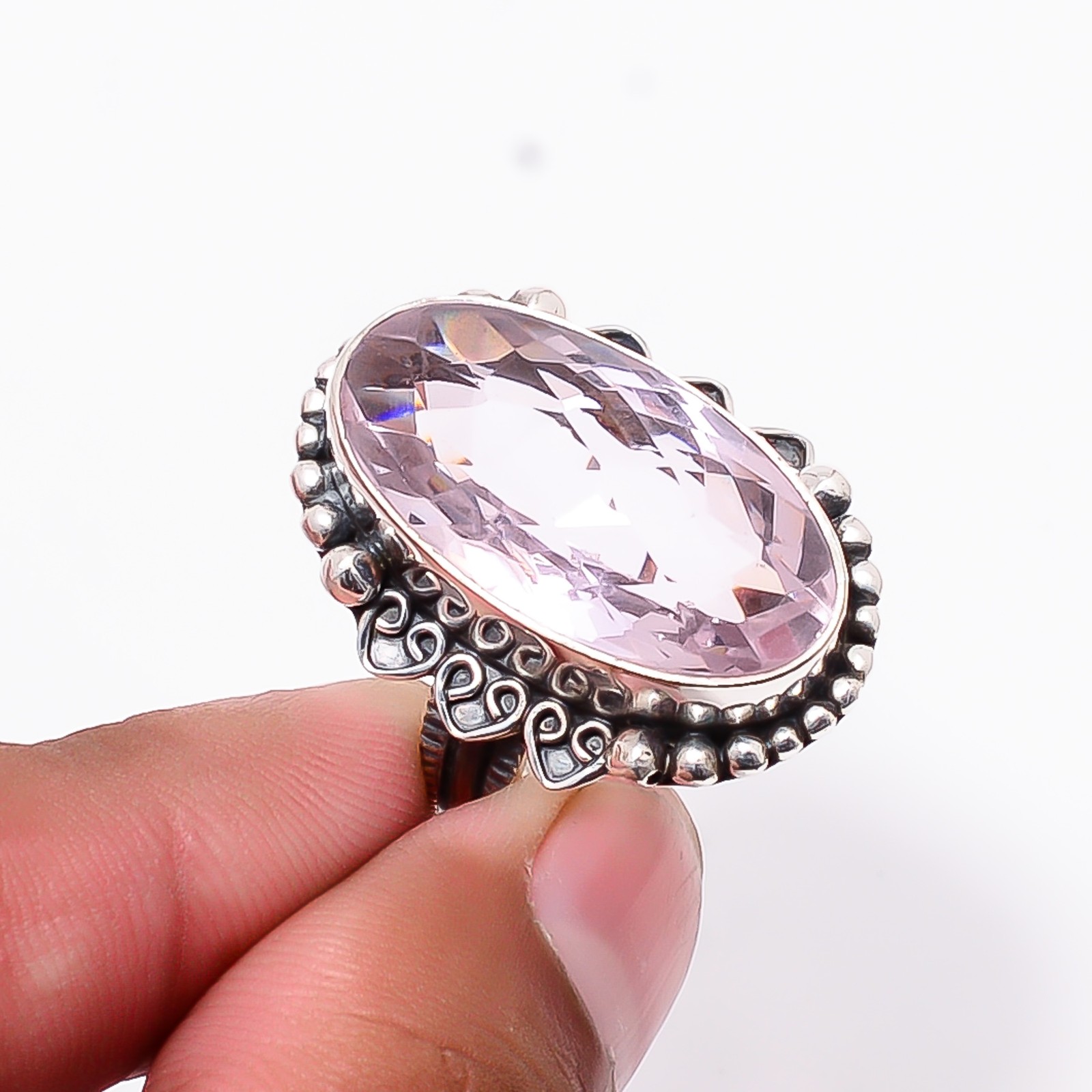 Pink Kunzite Sterling Silver Bold Oval Statement Ring S.8.5 R124747