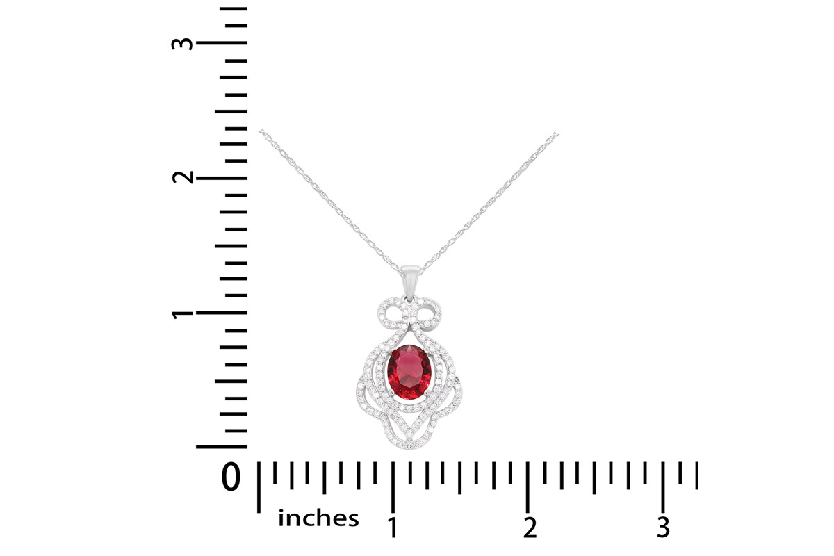 Ruby & Cubic Zirconia Pendant and Dangle Earrings Set 14K White Gold Plated